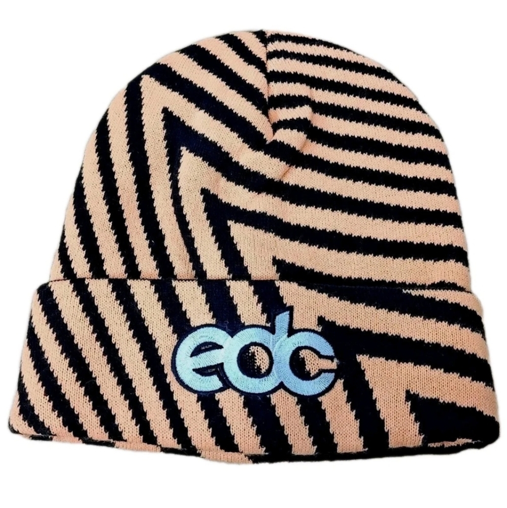 Vintage EDC Beanie Tiger Striped Knit Stocking Hat Orange Black Ski Winter Hat